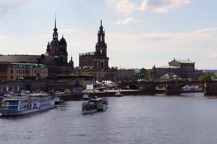 crkve, Rijeka, Elbe, pogled na grad, Dresden, dvorac, dvorac-crkva