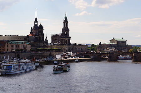 kyrkor, floden, Elbe, utsikt över staden, Dresden, slott, slottskyrka