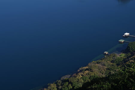 Salvadora, ezers, coatepeque, zila, ūdens, meža, kajītes