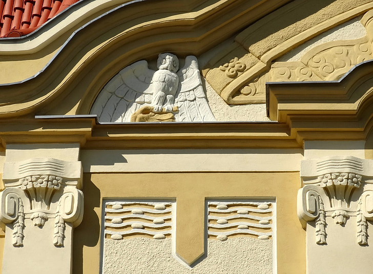 Bydgoszcz, copernicanum, art nouveau, lättnad, arkitektoniska, detalj, konstverk