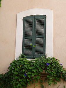 window, shutters, architecture, building, exterior, frame, house window