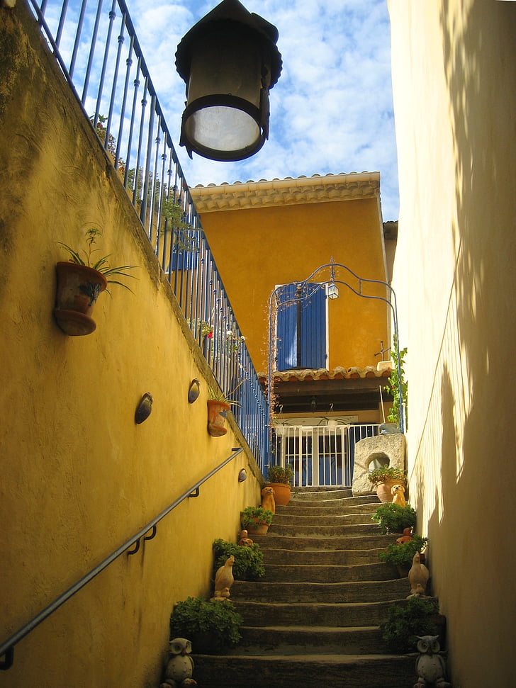 provence, steps, france, house, yellow, architecture, italy