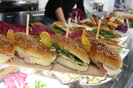 sandwiches, sandwich, aperitif, lunch, rocket salad, sesame, ham