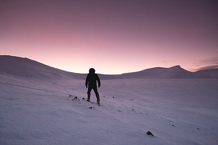 snow, sunset, hiking, cold, winter landscape, winter, twilight