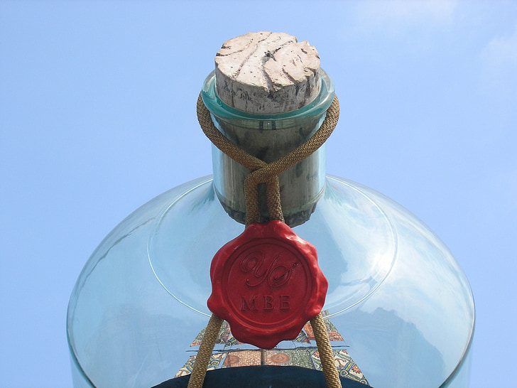 buddelschiff, corcho, botella, sello, gran tamaño