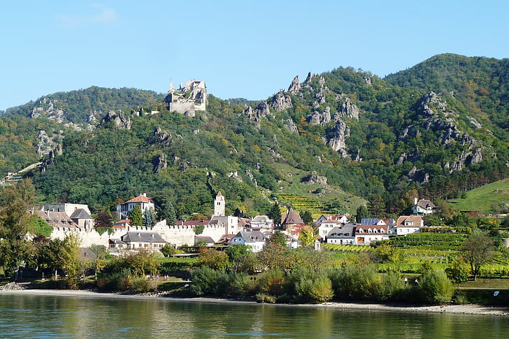 Dürnstein, Danúbio, ruína, Wachau, burgruine, paisagem