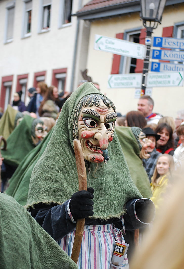 Jerman, Karnaval, shrovetide, Parade, masker, penyihir, orang-orang