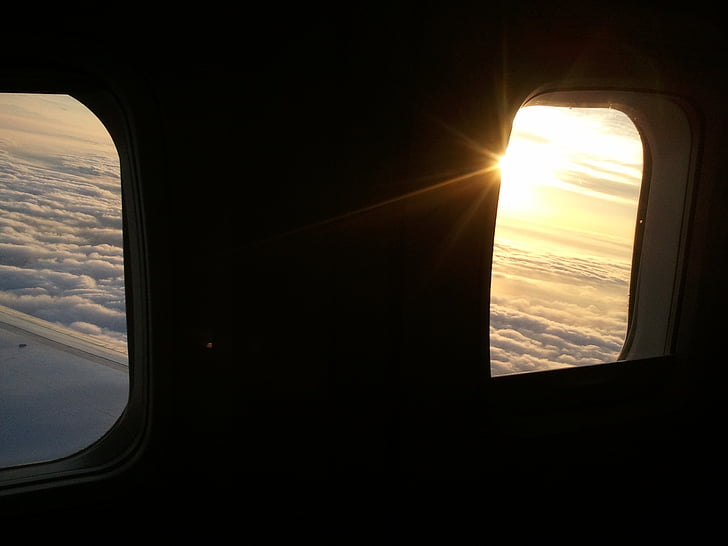 avió, finestra, vol, finestra d'avions, volant, avió, núvol