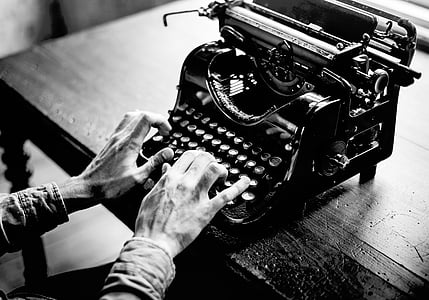 estilo de vida, personas, hombre, chico, escribir, máquina de escribir, trabajo