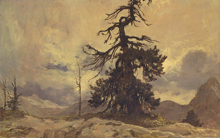Hubert von herkomer, maleri, olie på lærred, kunstneriske, natur, uden for, Sky