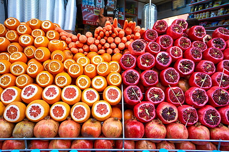 Ориндж, нар, плодове, червен, кисел, пазар, Истанбул