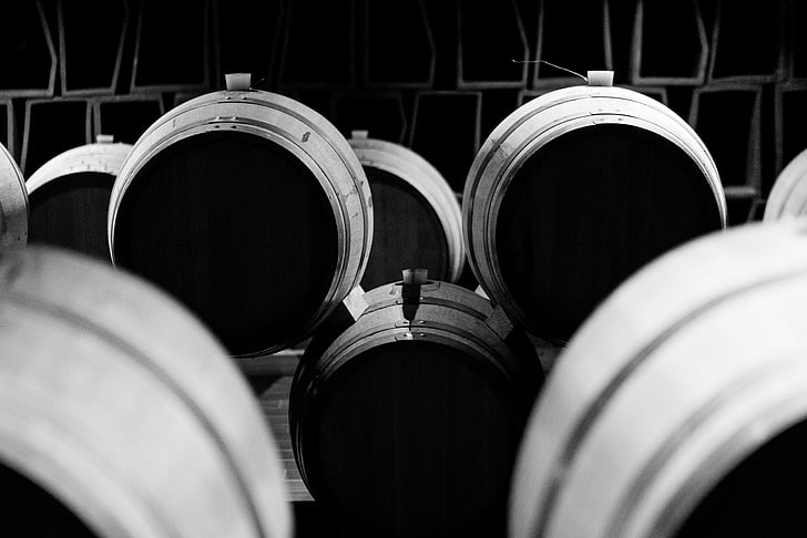 brown, wine, barrels, stock, grayscale, photo, black and white