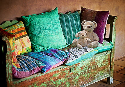 kauč, klupa, banke, jastuk, namještaj, tvari, medvjed