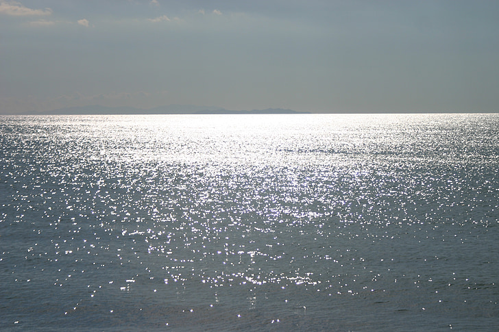 havet, solen, vatten, spegling, motljus