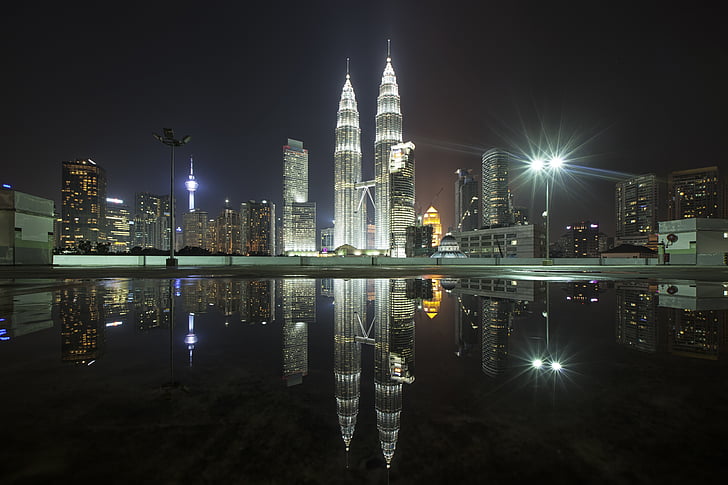 Architektura, pozadí, budovy, město, Panoráma města, Kuala lumpur, světla