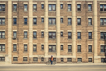 bâtiment, cycliste, vélo, personne, Windows, urbain, architecture