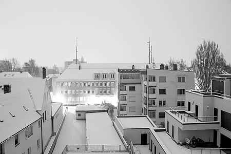 Architektur, schwarz-weiß-, Gebäude, hohen Winkel gedreht, nach Hause, Haus, Monochrom