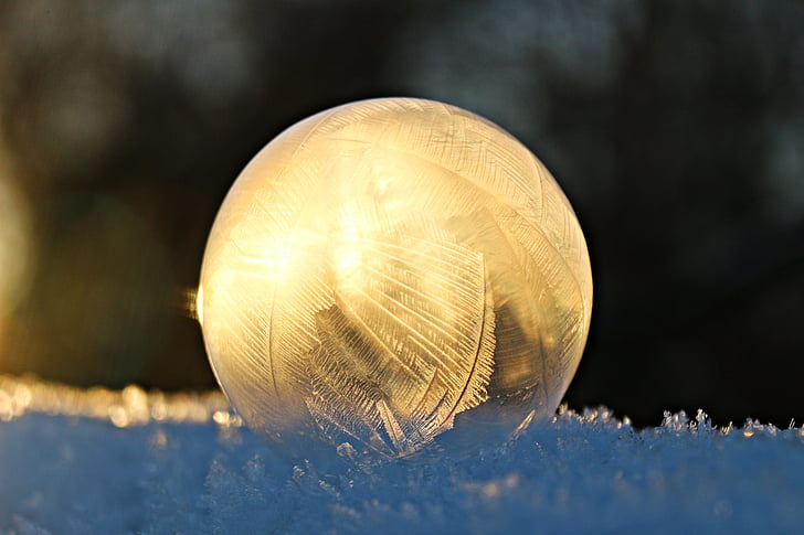 bańka mydlana, eiskristalle, Piłka, śnieg, mróz, zimowe, mrożone bubble