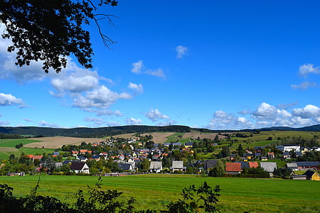 Idyll, desa, musim panas, pemandangan, indah, Saxony, alam