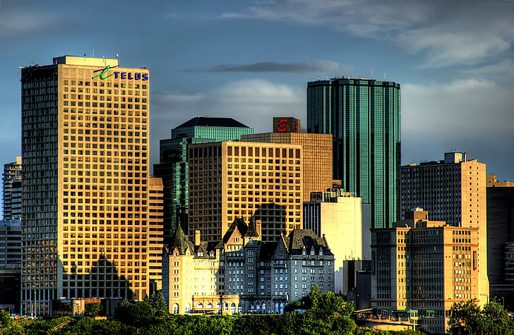 Edmonton, Kanada, Skyline, mesto, mestá, mrakodrapy, Sky