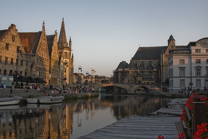 Gent, Gent, Belgie, Evropa, Architektura, kanál, středověké