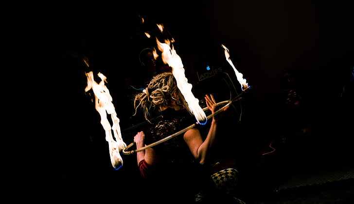 woman, dancing, flames, photo, fire, person, performance