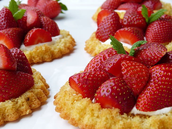 Strawberry shortcake, aardbeien, deeg, Frisch, fruit, vruchten, gluten