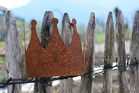garden, garden fence, wood fence, paling, roll fence, crown, metal crown