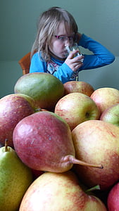フルーツ, 健康的です, 梨, アップル, ビタミン, イエロー, 果物