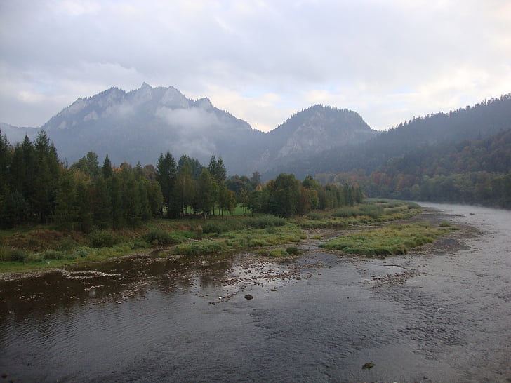 pieniny, poland, mountains, landscape, the fog, clouds, water