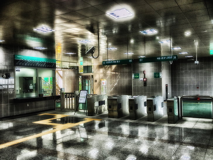 Seül, Corea del Sud, metro, transport públic, l'estació de, interior, arquitectura