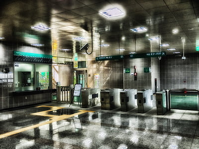 Seoel, Zuid-korea, Metro, massale doorvoer, station, interieur, het platform