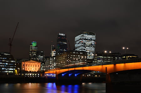 london, bridge, night, city, river, england, uk