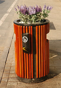 trash, cans, dustbin, garbage can, waste, nice, flowers
