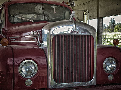régi, teherautó a naplózás, piros, szállítás, jármű, teherautó, Front