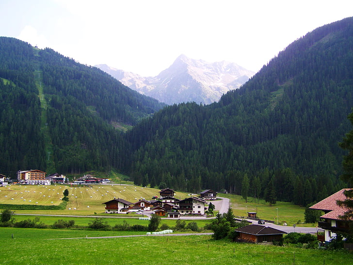 alpské vesnice, alpské scenérie, Alpy, Hora, Příroda, Evropské Alpy, krajina