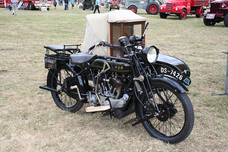 motorcycle with side-car, antique engine, oldtimer, motorcycle, land Vehicle, engine, transportation