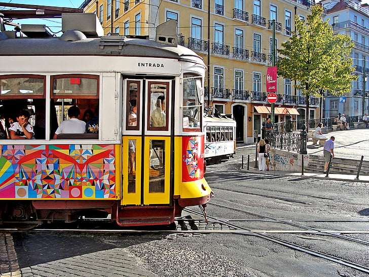 tramvia, Turisme, Portugal, ciutat, Telefèric, carrer, Panorama urbà