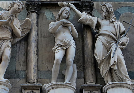 Włochy, Florencja, Katedra, Duomo, fasada, marmur, posągi