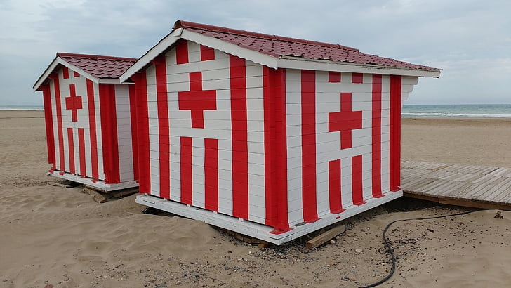 cabine, praia, Cruz Vermelha, resgate, areia