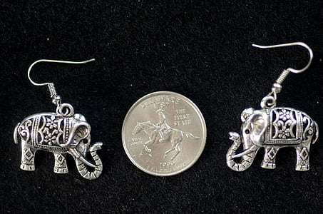 prata, filigrana, elefantes, ornamentado, intrincada, joias, brincos