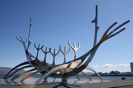 Reykjavík, Island, sochárstvo, kapitál, atrakcie Solfar, Slnečná lode, pamiatka