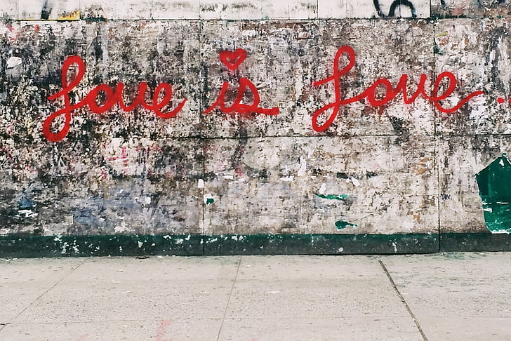 amor, vândalo, grafite, parede, rua, arte, vermelho