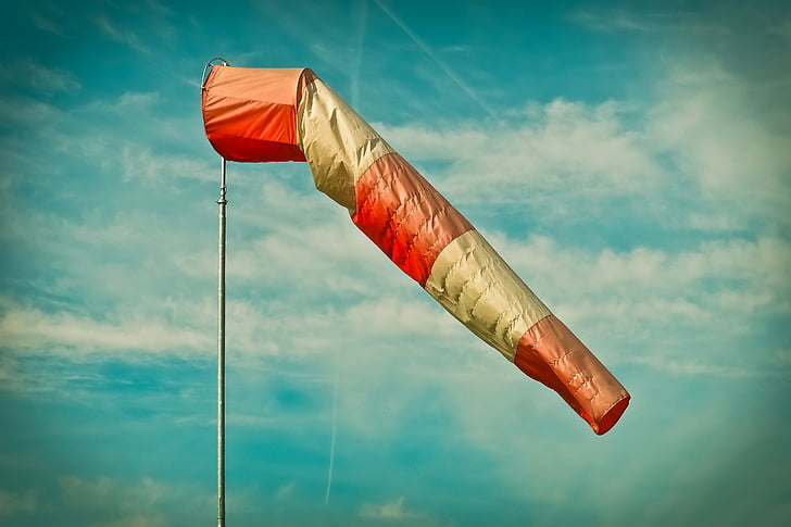 air bag, wind sock, weather, sky, striped, wind direction, red