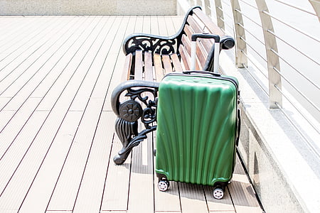 bagagem, caso, bagagem de roda, ao ar livre, cor verde, sem pessoas, dia