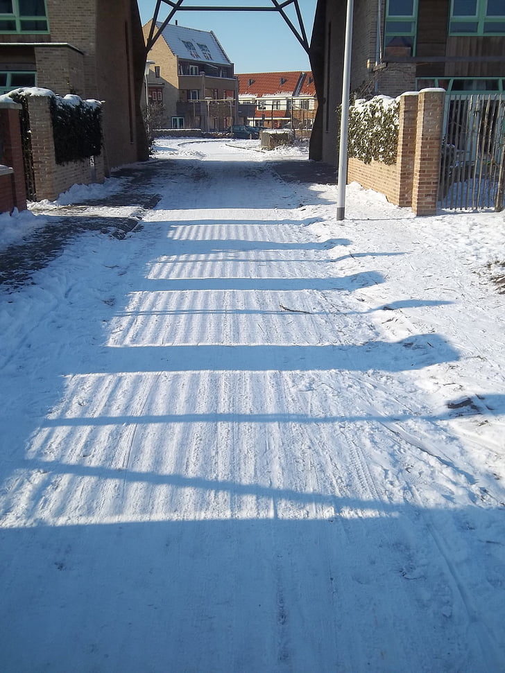 zimné, sneh, chodníky, tieň