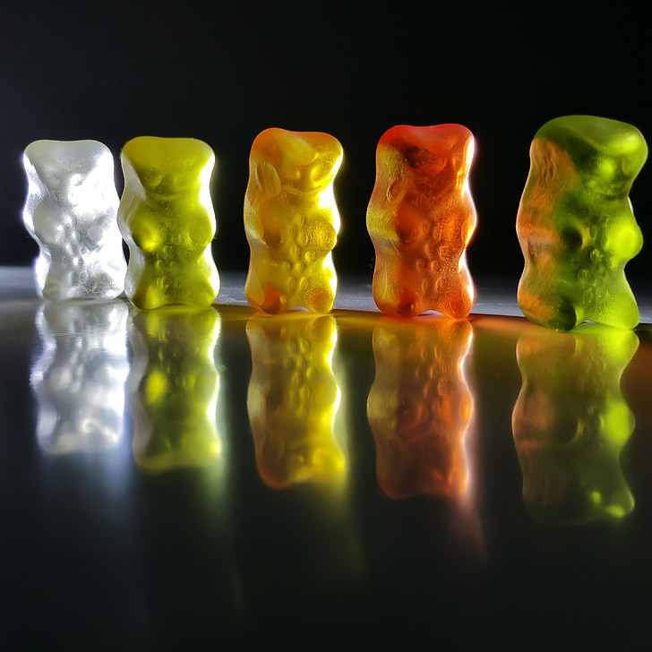 gummibärchen, Gummi lāči, lācis, augļu želeja, Haribo, fona attēls