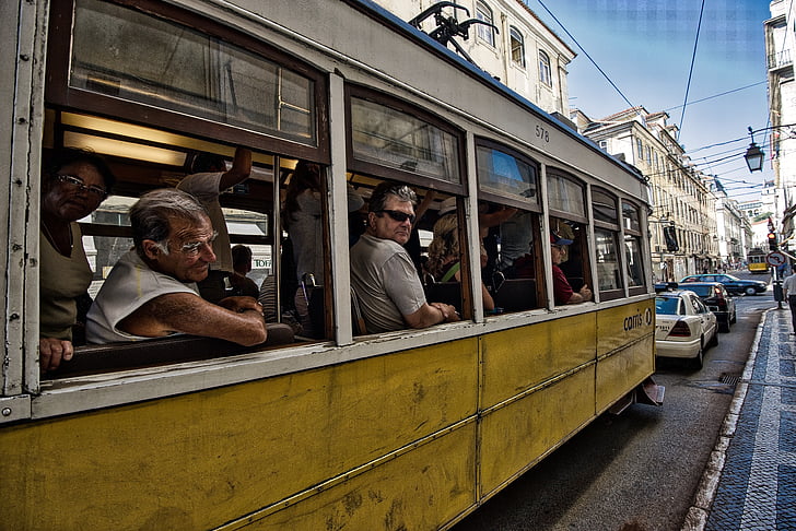 Portugalija, tramvajaus, klasikinis, Lisabonos, tramvajų, miesto, gatvė