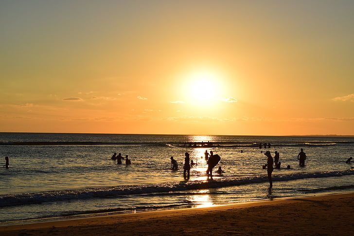 solnedgang, Punta del este, bakgrunn, stranden, sjøen, folk, utendørs