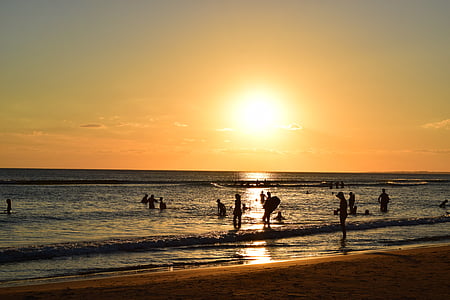 zalazak sunca, Punta del este, pozadina, plaža, more, ljudi, na otvorenom